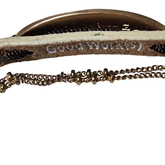 Good Works Walk By Faith Leather Gold Tone Chain Bracelet Engraved Clasp - Picture 3 of 7